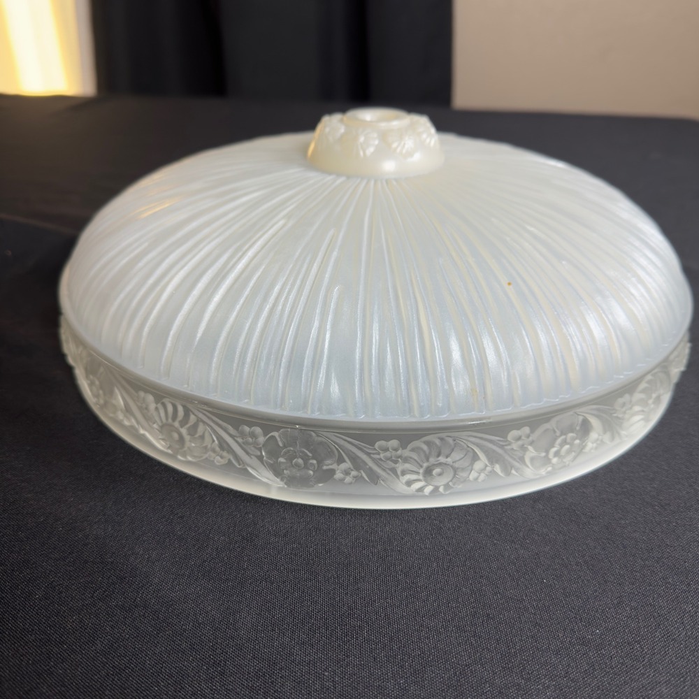 Vintage Frosted Glass Ceiling Light Shade Floral Embossed Ribbed Dome 12 Inch